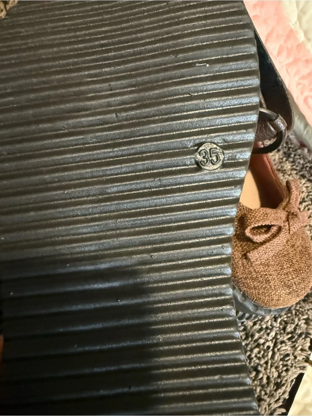 Textured Brown Bow Mary Jane Flats